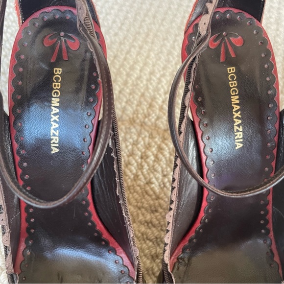 BCBGMaxAzria Brown Leather Heels with Burnt Orange Fur - Picture 10 of 13